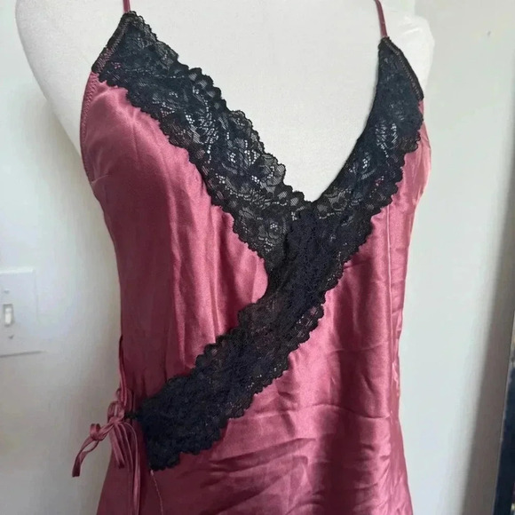 La  Senza Burgundy Lace Trim Satin Chemise Slip Dress S - Picture 4 of 6